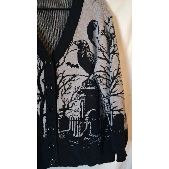 ROMWE Gothic Horror Print Loose Fit Color Block Cardigan, 1XL - Picture 2 of 8